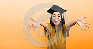 Woman is happy to have achieved graduation. concept of success in studies