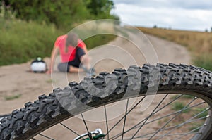 Woman has accident injury from bicycle