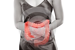 The woman has food poisoning and enteritis photo