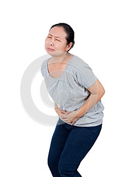 Woman has stomach ache.