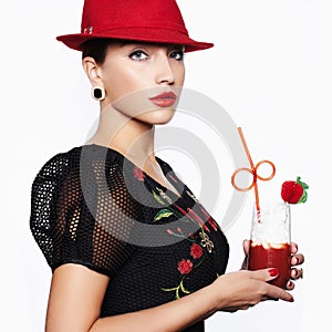 Woman in Hat drink cocktail