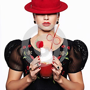 Woman in Hat drink cocktail