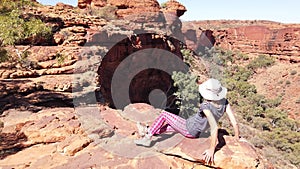 Woman with hat at Kings Canyon Australia