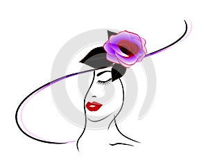 A woman in a hat with a rose.