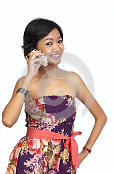 Woman Have Call on Her Cellphone and look happy