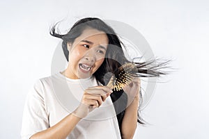 Woman have damaged and broken hair, loss hair, dry problem concept