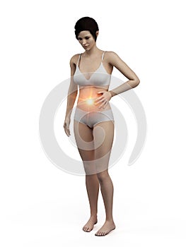 A woman having a bellyache