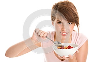 Woman having breakfast photo