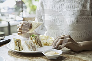 Woman having breakfast