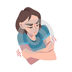 Woman Having Convulsions of the Extremities, Symptom of Heart Stroke Cartoon Vector Illustration