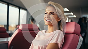 Woman having dental checkup with copy space, female patient at dentist office, healthcare concept