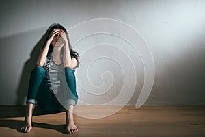 Woman having depression bipolar disorder trouble photo