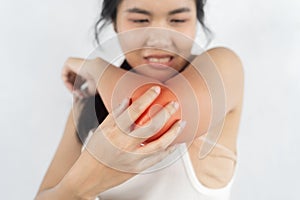 Woman having elbow pain