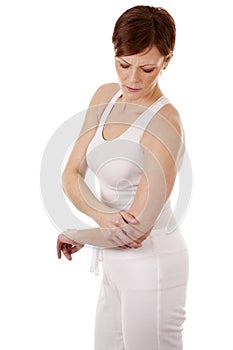 Woman having a elbow pain