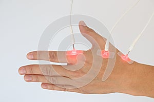Woman having EMS or electrical Muscle Stimulation photo