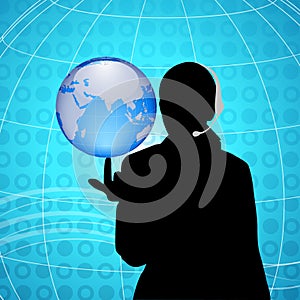 Woman having globe at finger tip