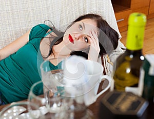 Woman having hangover