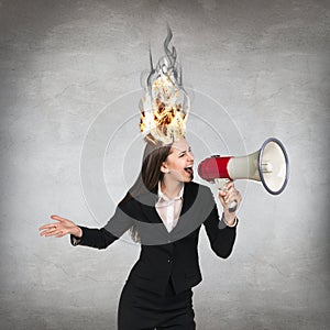 Woman having her brain on fire because of stress
