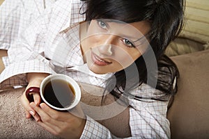 Woman is having her morning tea