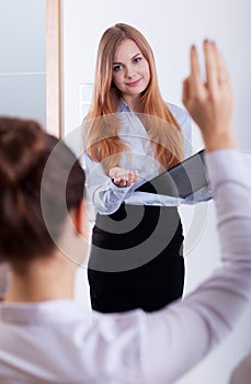 Woman having an inquire