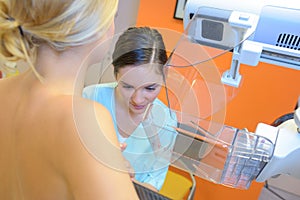 Woman having mammography screening