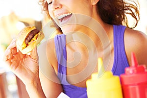 Woman Having Mini Hamburger