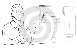 Woman having an online meeting in the office Vector