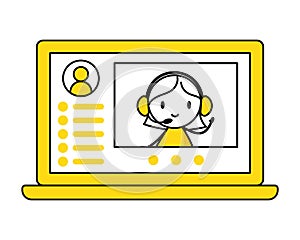 Woman having online stream or online call. Communication and social media concept. Vector stock illustration