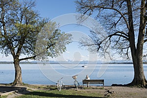 Woman having a rest at Starnberg lake