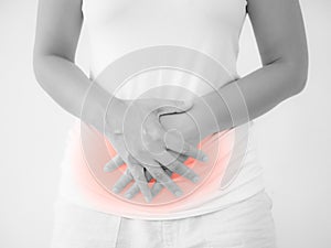 Woman having a stomachache, or menstruation pain