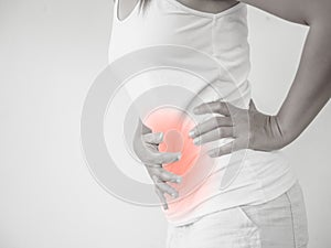 Woman having a stomachache, or menstruation pain