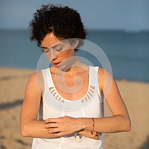 Woman having a sun allergy