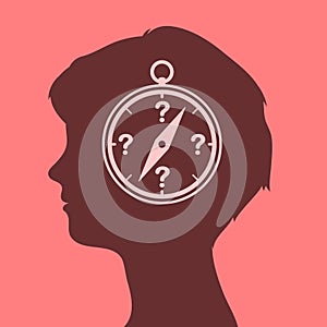 Woman head with compass icon for orientation