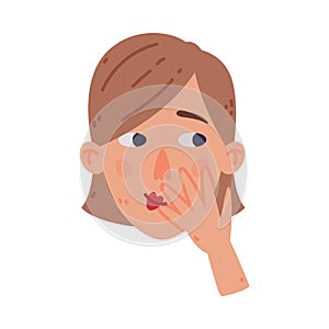 Woman Head and Face with Funny Emotion and Hand Gesture Vector Illustration