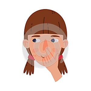 Woman Head and Face with Thoughtful Emotion Touching Her Nose Vector Illustration