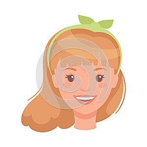 Woman Head with Hair Band Showing Happy Face Expression and Emotion Laughing Front Vector Illustration