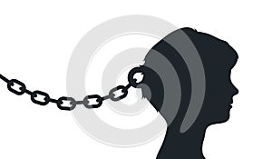 Woman head locked in chains - vector concept