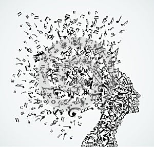 Woman head music notes splash