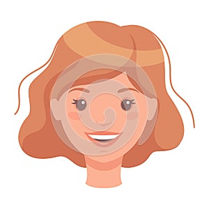Woman Head with Short Brown Hair Showing Happy Face Expression and Emotion Laughing Front Vector Illustration