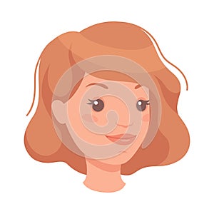 Woman Head with Short Brown Hair Showing Happy Face Expression and Emotion Smiling Half-turned Vector Illustration