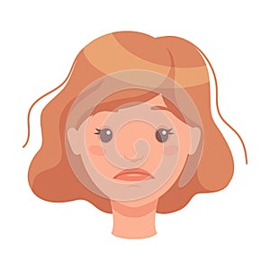 Woman Head with Short Brown Hair Showing Sad Face Expression and Emotion of Unhappiness Front Vector Illustration
