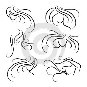 Woman head silhouettes with long hair