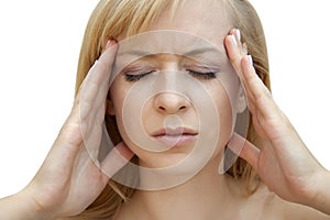 Una mujer dolor de cabeza 