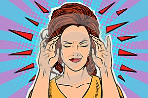 Woman headache, medical symptom of the disease photo