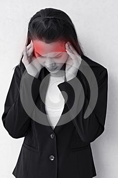 Woman with headache, migraine, stress, insomnia, hangover