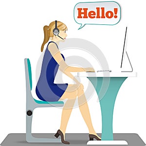 Woman with headset on her head sitting on a chair