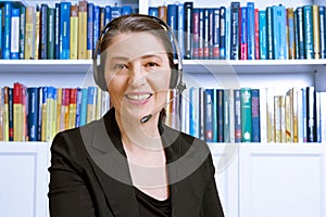 Woman headset legal financial advice