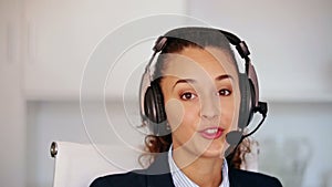 woman with headset working in call center