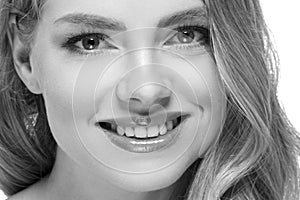 Woman headshot face blonde portrait closeup black and white