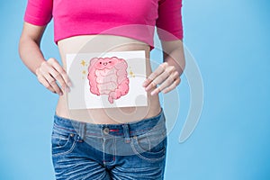 Woman with health intestine concept photo